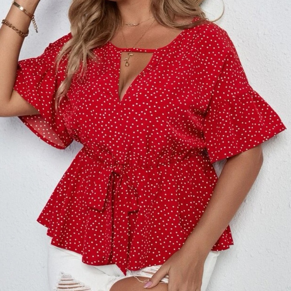 Red and White Polka Dot Top